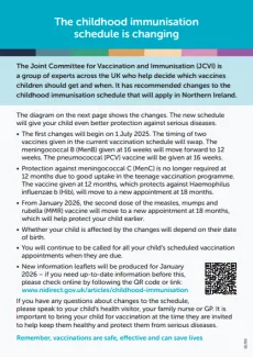 Cover image of the flyer on changes to the childhood immunisation schedule from July 2025
