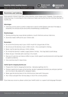 Healthy child, healthy future - Speech and language therapy: Factsheet for parents 4. Dummies and talking