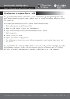 Healthy child, health future - Speech and language therapy: Factsheet for parents 2. Helping your young non-fluent child