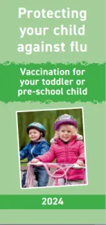Protecting your child against flu leaflet cover image with school children in helmets on bikes