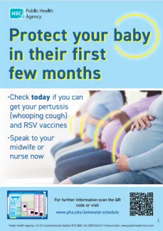 Poster encouraging pregnant women to get their RSV vaccines to protect their baby in the first few months