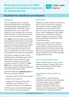 Front page of factsheet for health professionals on the RSV immunisation programme for pregnant women