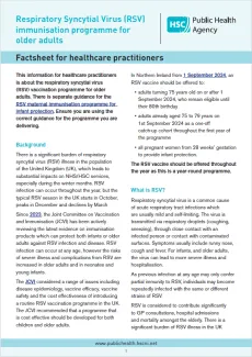 Front page of factsheet for health professionals on the RSV immunisation programme for older adults