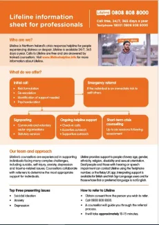 Front page of Lifeline professionals information sheet