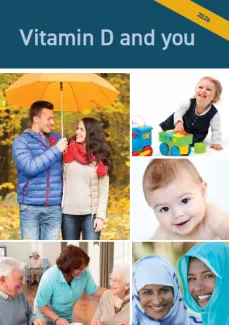 Cover image of Vitamin D and you leaflet showing baby, toddler, older people, women in headscarves and a heterosexual couple in winter