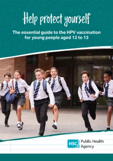 Young persons HPV leaflet image showing school children aged 12 to 13 running outside