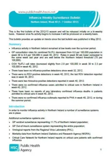 Influenza Weekly Surveillance Bulletin, Northern Ireland, Week 40 (1 - 7 October 2012)