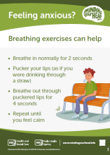 Breathing exercises poster with QR code and link to Minding your head website