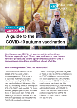 COVID-19 vaccine leaflet image featuring two older people smilking outdoors