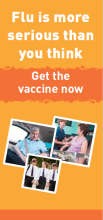 Flu leaflet image showing text Flu is more serious than you think, get the vaccine now