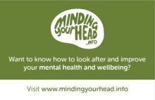 Front of wallet card promoting www.mindingyourhead.info