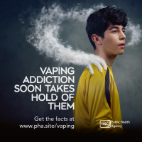 Graphic depicting teenager addicted to vaping