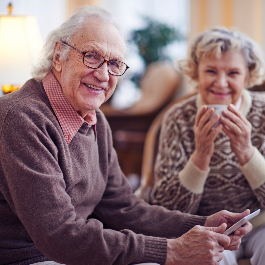 Older man and woman smiling 
