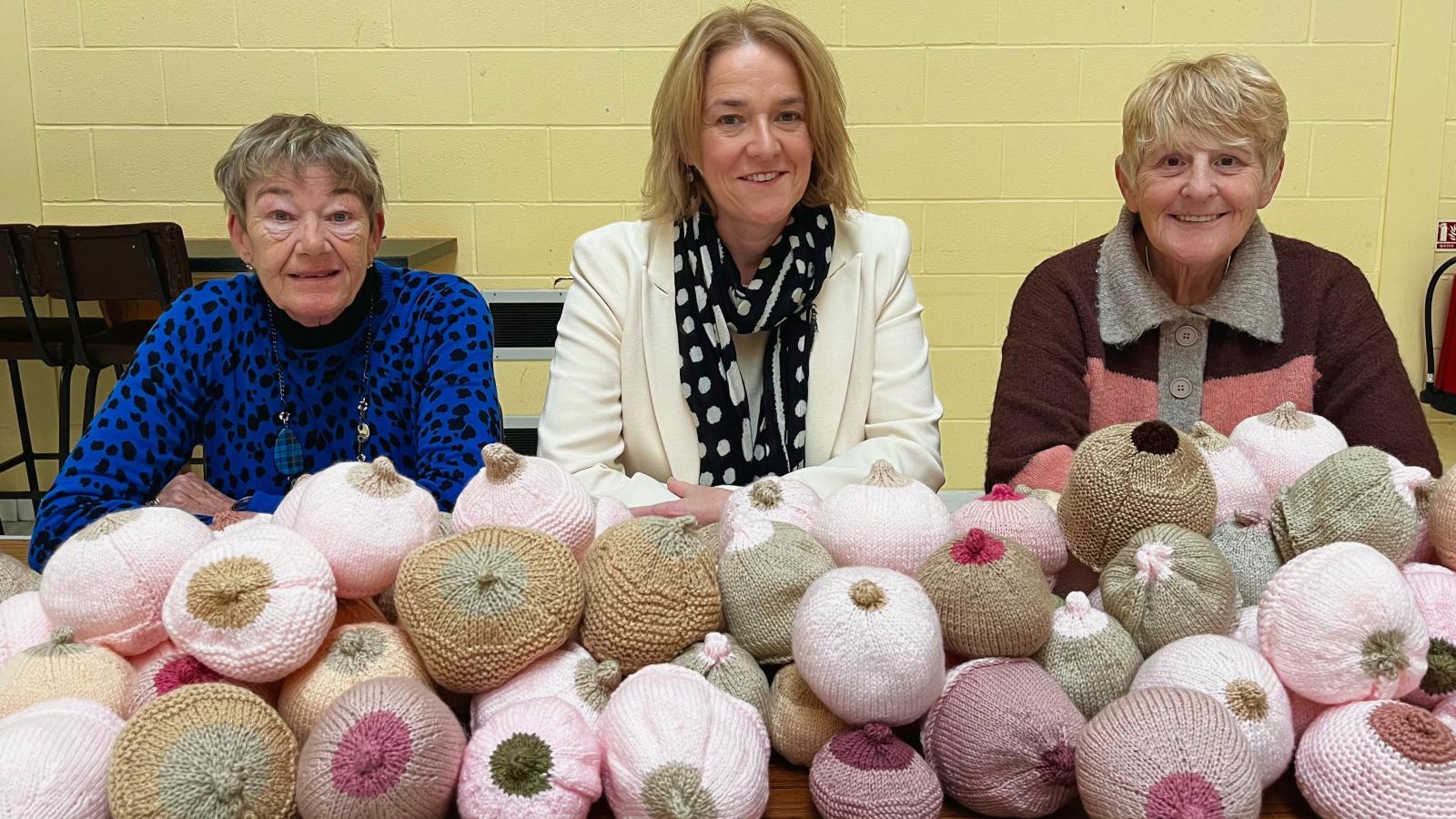 (L-R) Sandra Henderson, County Down Rural Community Network, Community Health Development Worker, Orlaith Moley Health and Social Wellbeing Improvement Senior Officer, PHA and Ruth-Anne Strotten, Ballywalter Knit & Knatter group coordinator. 
