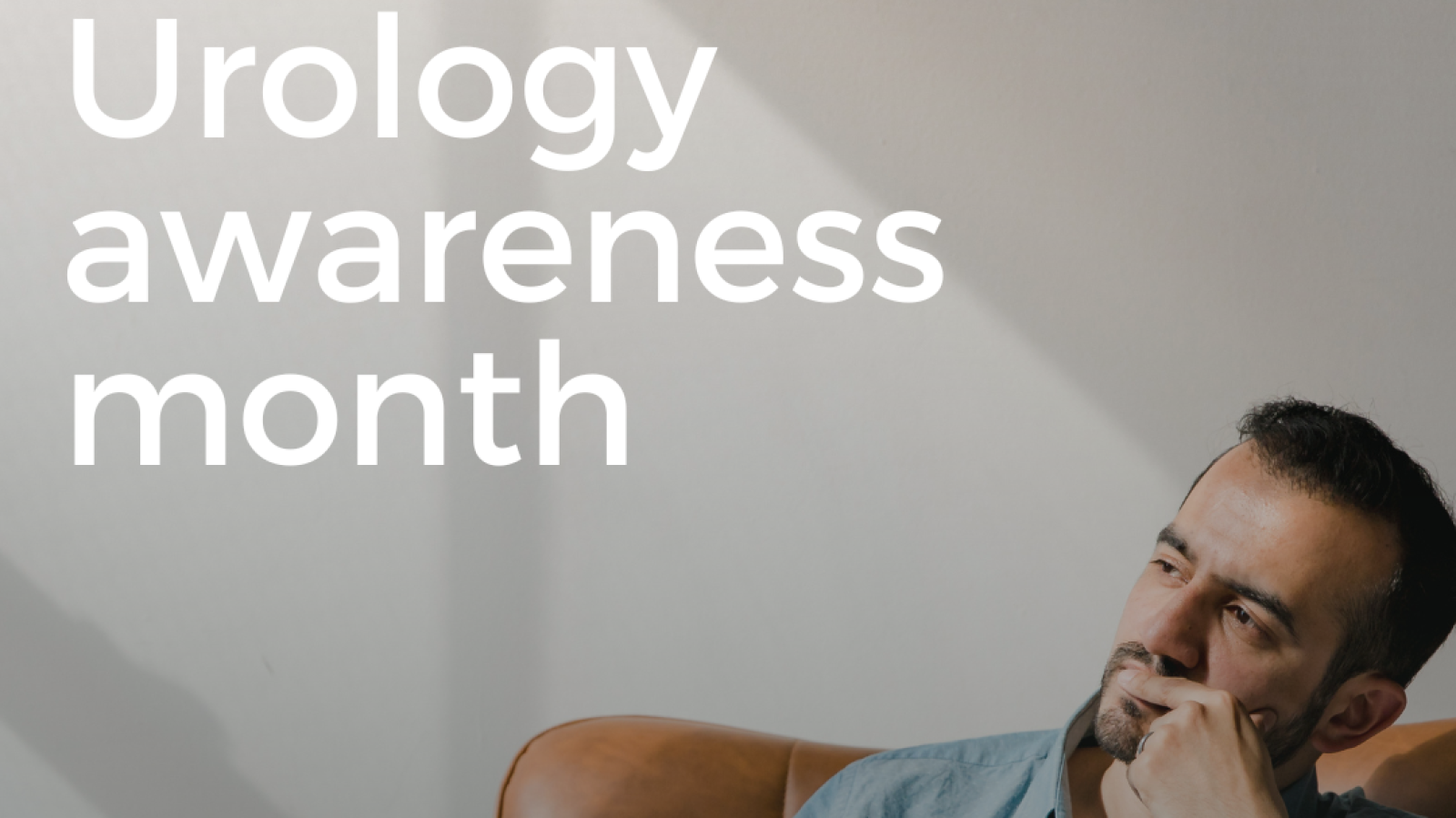 Graphic of man sitting thinking on a chair, with the PHA and Be Cancer Aware logos and text saying "urology awareness month"